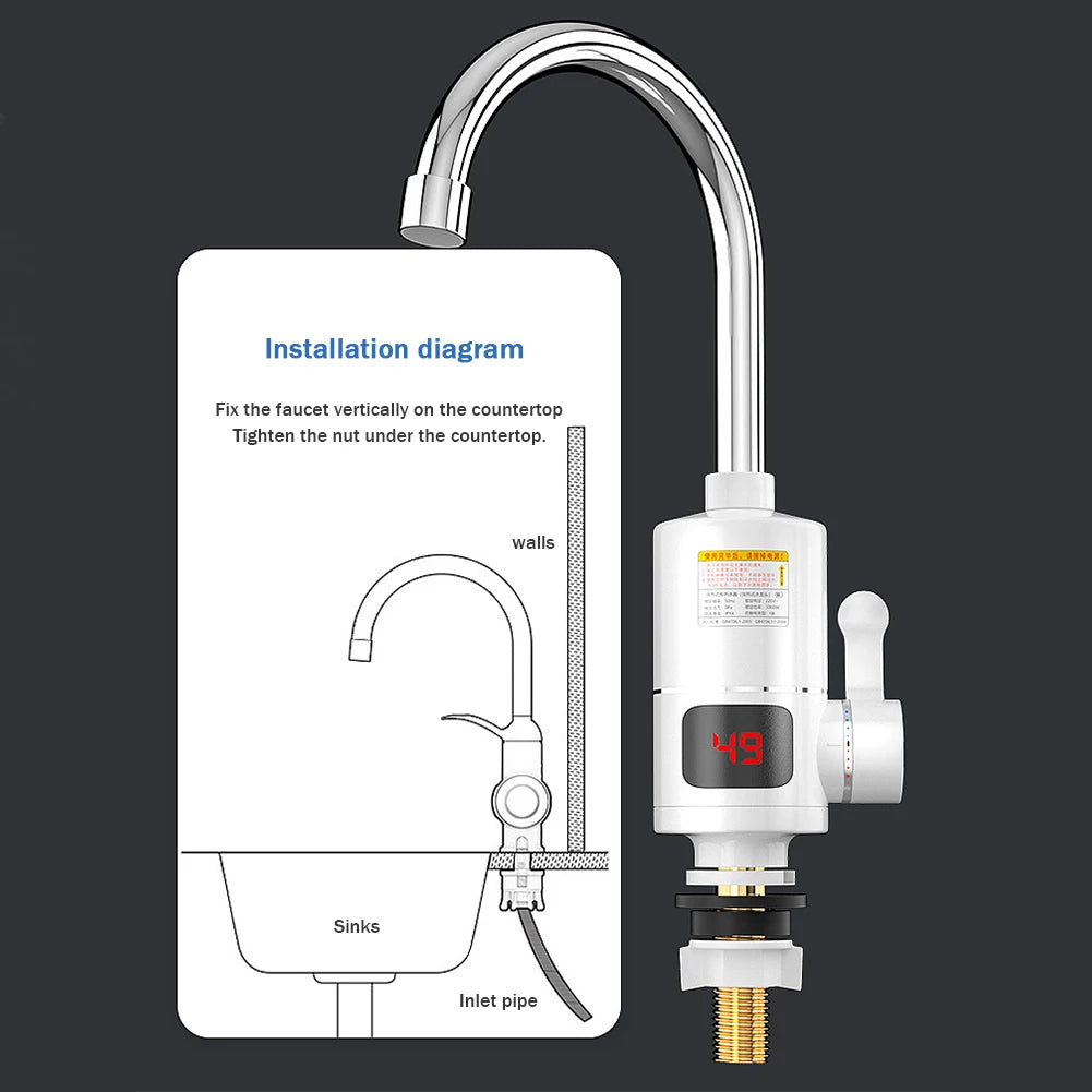 Electric Kitchen Water Heater Tap LCD Digital Instant Heating Water Faucet Heater Waterproof Hot Cold Mixer Tap Kitchen Supplies