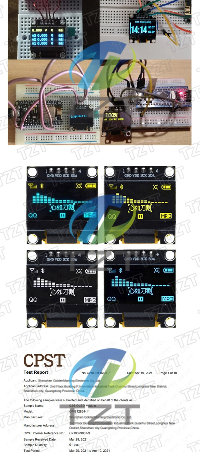 TZT ROHS Certification 0.96 inch oled IIC Serial White OLED Display Module 128X64 I2C SSD1306 12864 LCD Screen Board For Arduino