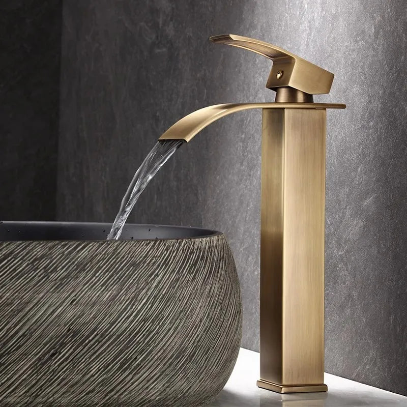 Bathroom Faucet Brass  Antique Bronze Basin Faucets  Hot & Cold Bathroom Sink Faucet Waterfall Lavotory Faucet  Mixer Water Tap