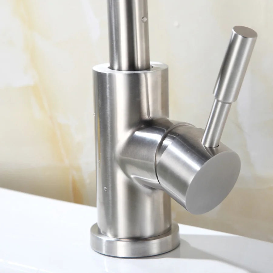 304 Stainless Steel Hot and Cold Basin Faucet Bathroom Sink Wash Basin Rotatable Brushed Faucet