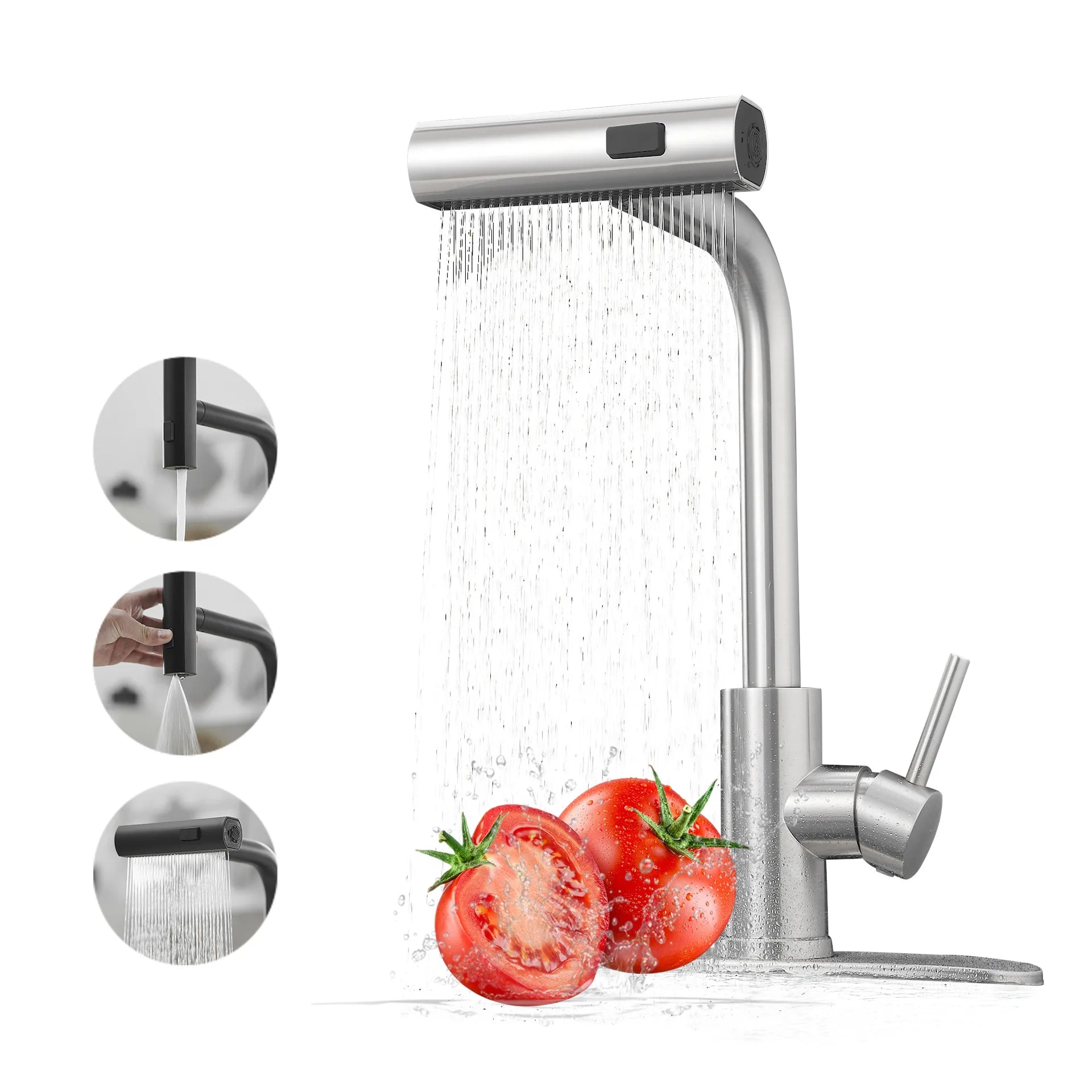 Flying Rain Pull-Out Faucet For Hot and Cold Washing Vegetable Basin Sink Splash Proof Retractable Stainless Steel Kitchen Fauce