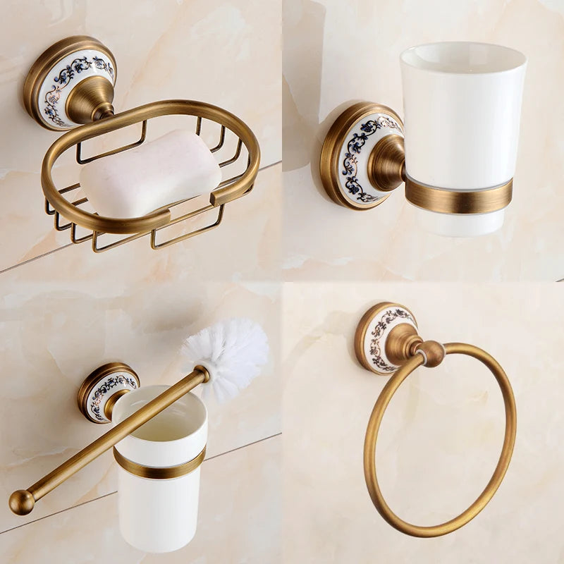 Antique Bronze Bathroom Accessories Sets Towel Shelf Towel Holder Toilet Paper Holder Rove Hook Ceramic Bathroom Products EL3100
