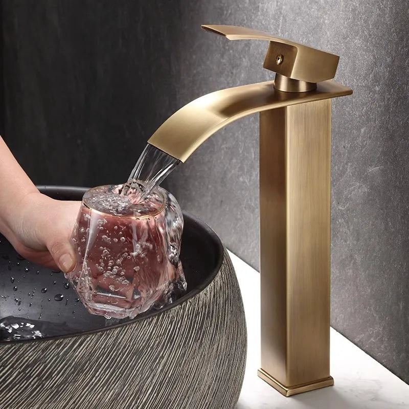 Bathroom Faucet Brass  Antique Bronze Basin Faucets  Hot & Cold Bathroom Sink Faucet Waterfall Lavotory Faucet  Mixer Water Tap