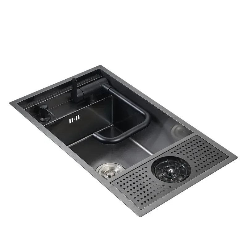 304 Stainless Steel Kitchen Sink Concealed Folding Faucet With Cup Washer Coffee Shop Milk Tea Bar 55cmx32cm Sink