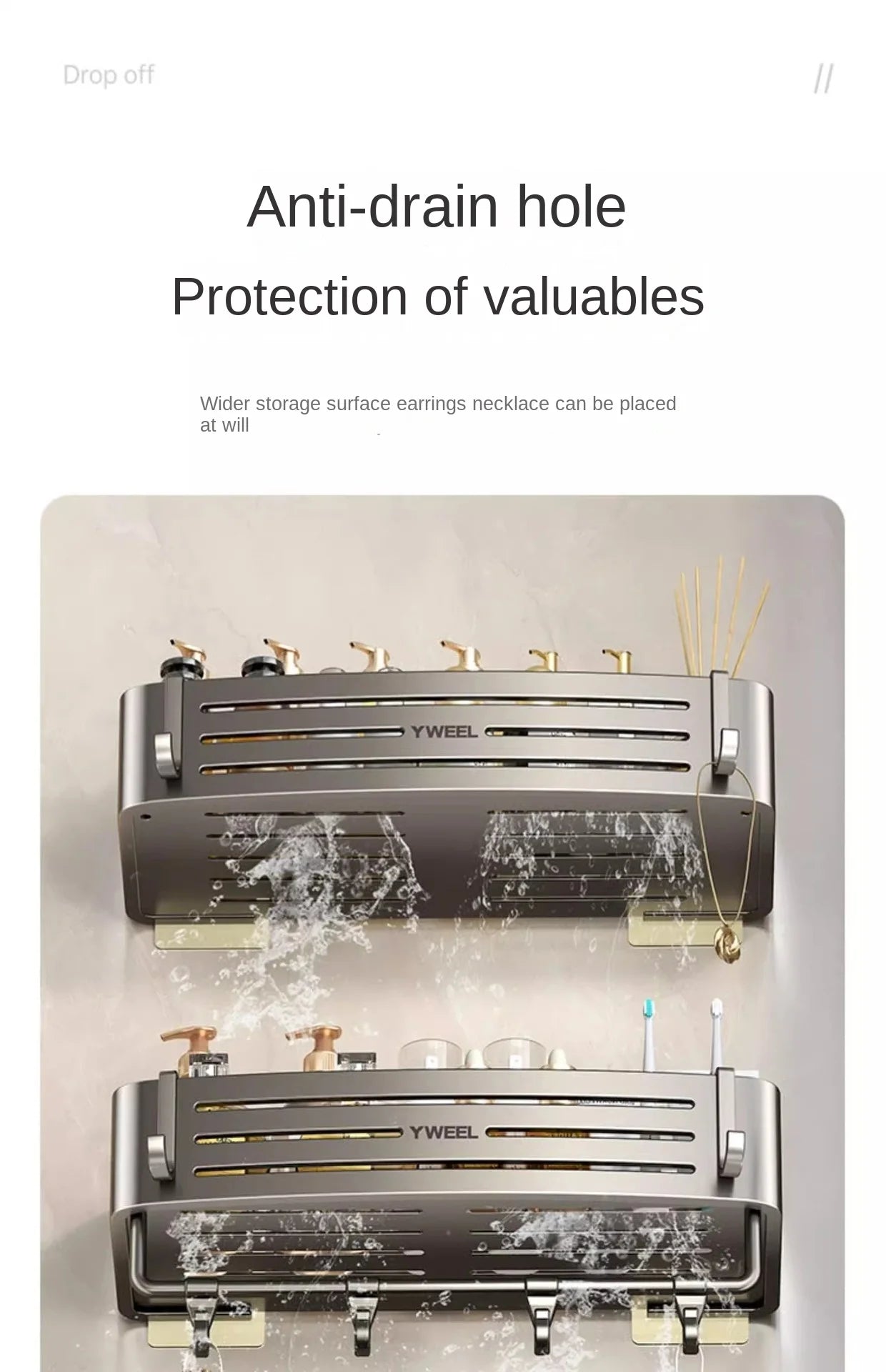 Aluminum Bathroom Shelves Wall Towel Rack Mounted Shower Caddy With No Drilling Design For Toiletries And Bathroom Accessories