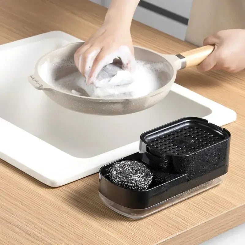 2 In 1 Kitchen Soap Dispenser Liquid Soap Pump Container with Sponge Holder Sink Drain Tray Manual Soap Dispenser