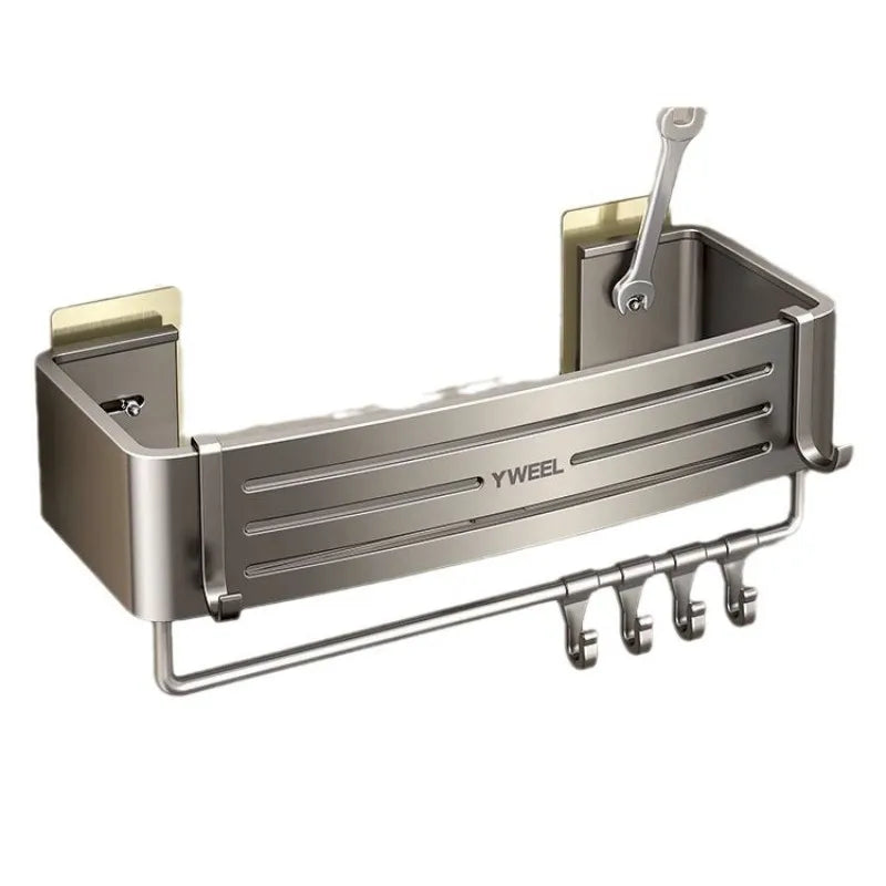 Aluminum Bathroom Shelves Wall Towel Rack Mounted Shower Caddy With No Drilling Design For Toiletries And Bathroom Accessories