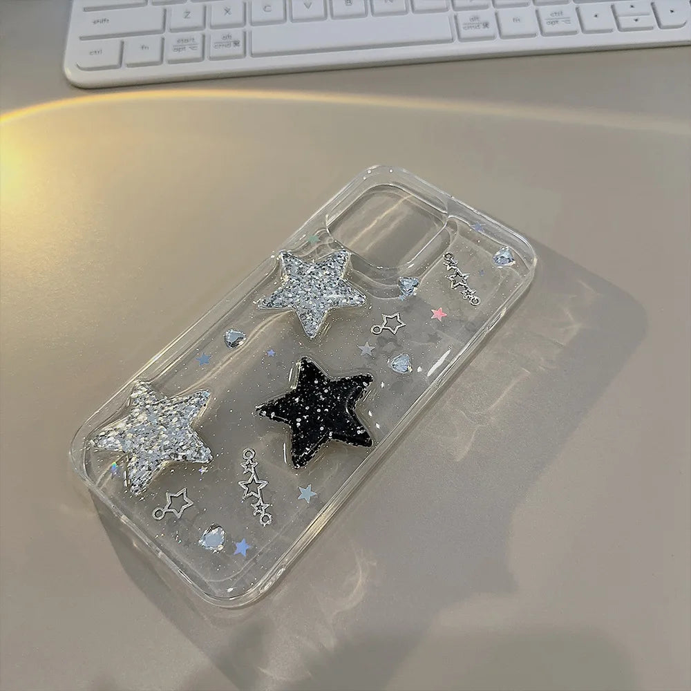 Black 3D Sparkling Pink Star Phone Case For Iphone 15 14 13 12 11 Pro Max X XR XSMAX 7 8 Plus SE TPU Case Cover New Products