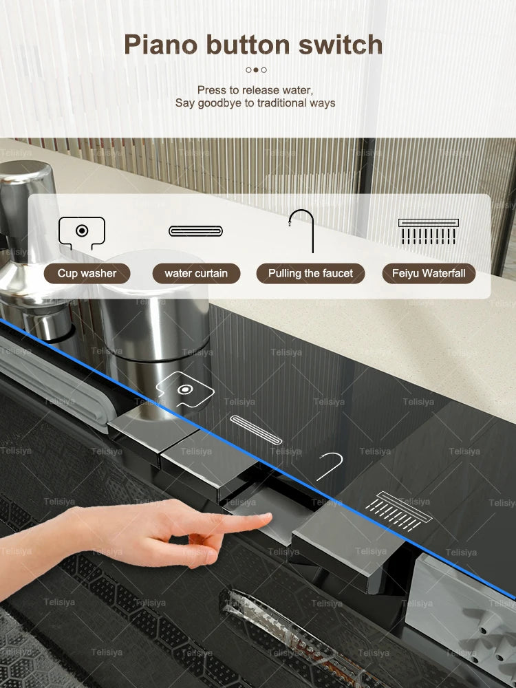 Stainless Steel Waterfall Kitchen Sink Embossed Single Bowl Digital Display Extra Large Multifunctional Washing Sinks 100x50cm