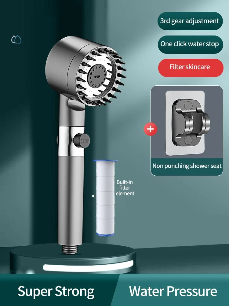 High Pressure Shower Head 6-in-1 Multifunctional Shower 3 Modes Portable Shower Artichokes with Filter Bathroom Accessories