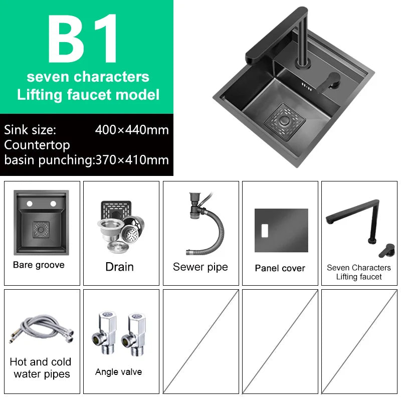 Hidden Bar Sink Stainless Steel Kitchen Sink Apartment Small Single Slot Touring Car Multi-functional Wash Basin With Cover Plat