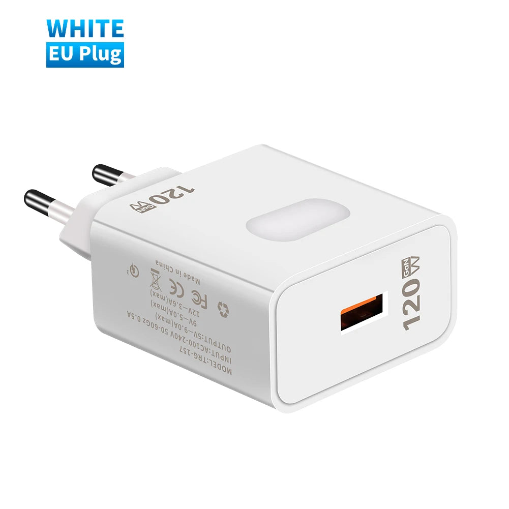 120W GaN USB C Charger QC3.0 Quick Charge Mobile Phones Charger Adaptor 10A Type C Cable For Xiaomi Samsung iPhone Fast Chargers