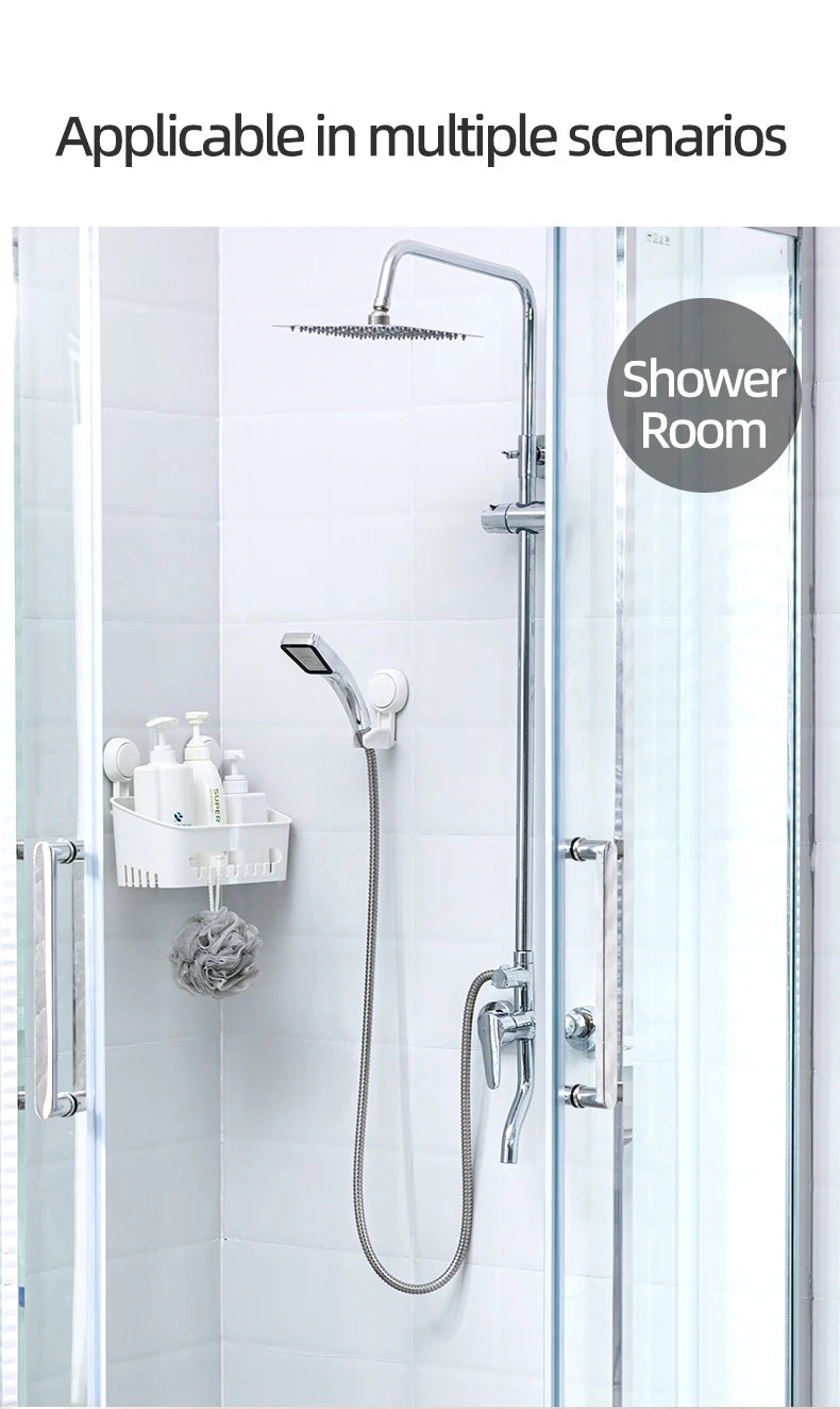 TAILI Suction Cup Shower Head Holder Adjustable Wall Mount Shower Head Bathroom Removable Storage Shelf Rack without Drilling
