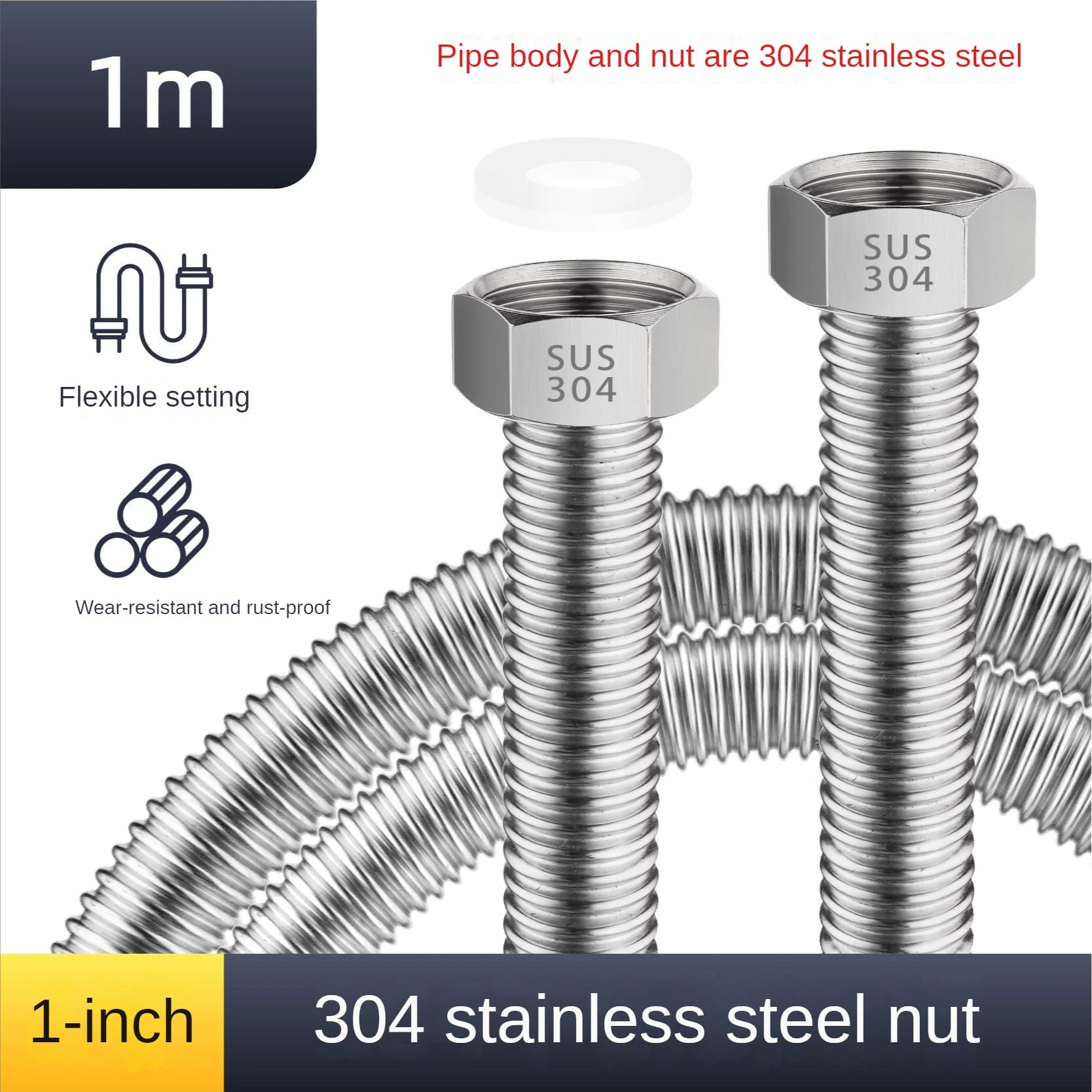 1 Inch 304 Stainless Steel Bellows High Pressure Explosion-proof Hose DN25 Engineering Special Cold and Hot Water Pipe Metal