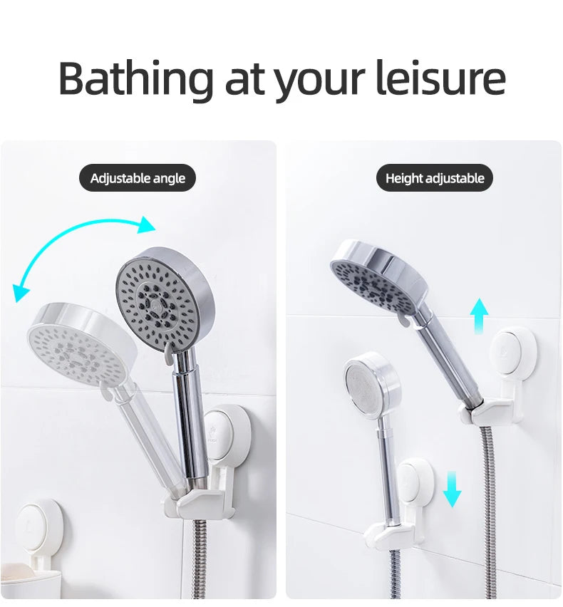 TAILI Suction Cup Shower Head Holder Adjustable Wall Mount Shower Head Bathroom Removable Storage Shelf Rack without Drilling