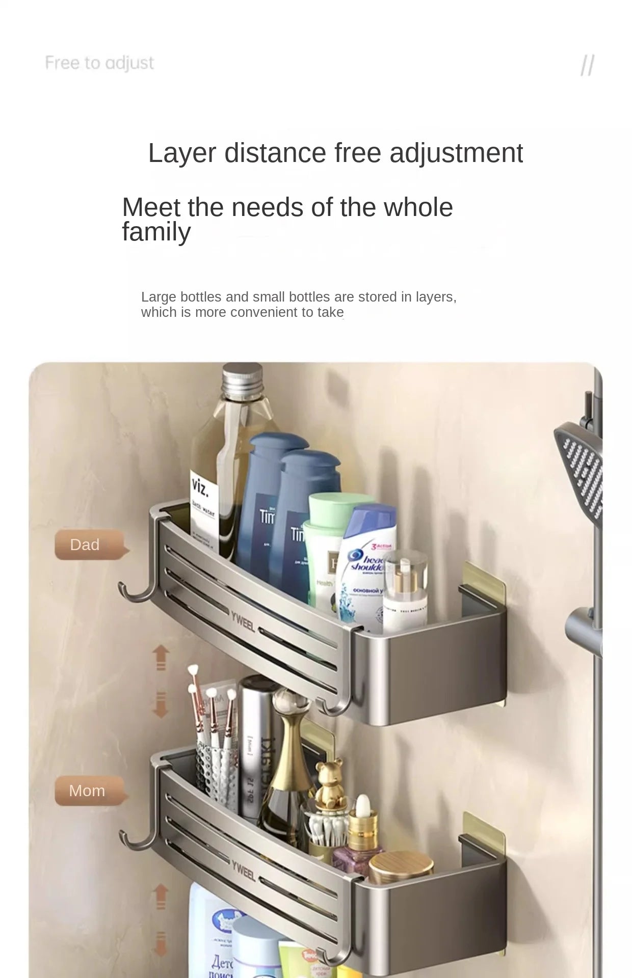 Aluminum Bathroom Shelves Wall Towel Rack Mounted Shower Caddy With No Drilling Design For Toiletries And Bathroom Accessories