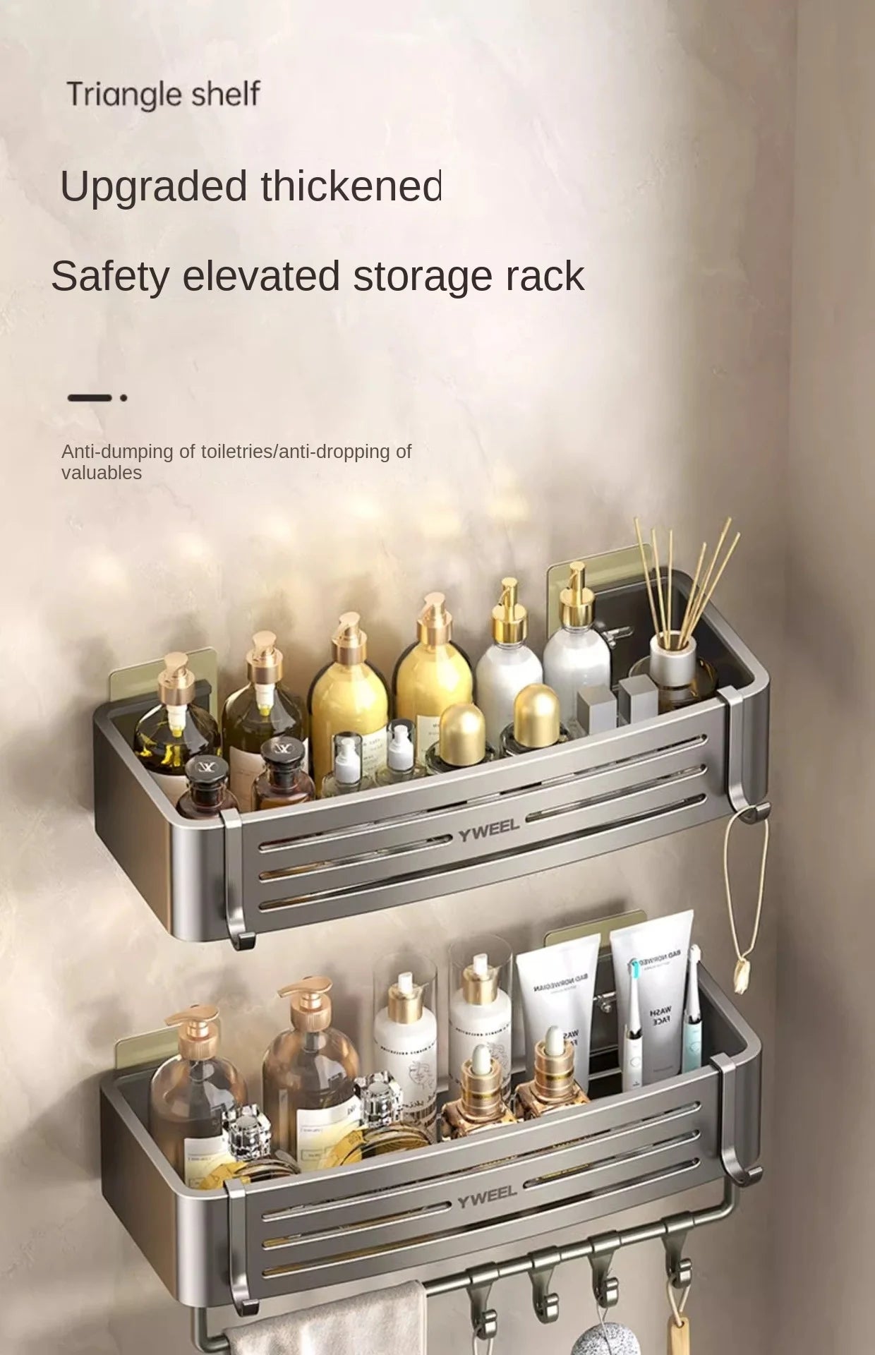 Aluminum Bathroom Shelves Wall Towel Rack Mounted Shower Caddy With No Drilling Design For Toiletries And Bathroom Accessories