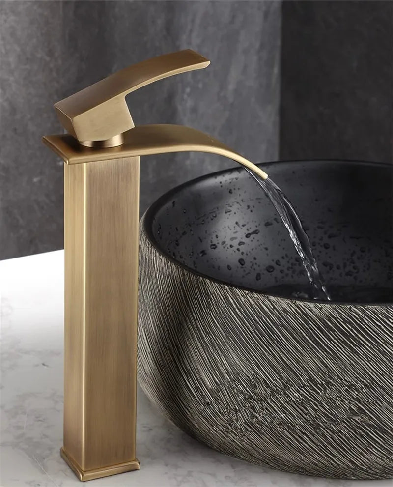 Bathroom Faucet Brass  Antique Bronze Basin Faucets  Hot & Cold Bathroom Sink Faucet Waterfall Lavotory Faucet  Mixer Water Tap