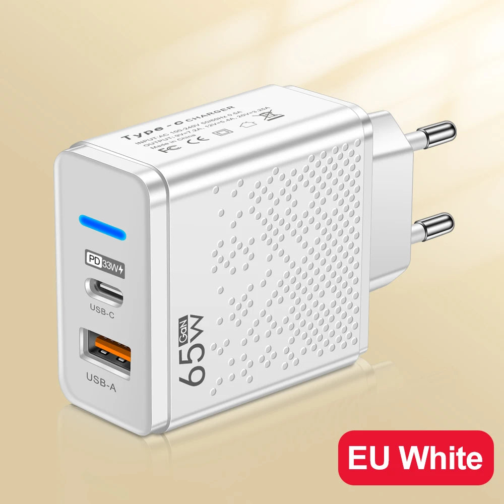 Total 65W USB Charger PD Type C Fast Charging Mobile Phone Charge Adapter For iPhone Xiaomi Huawei Samsung PD Quick Charge QC3.0