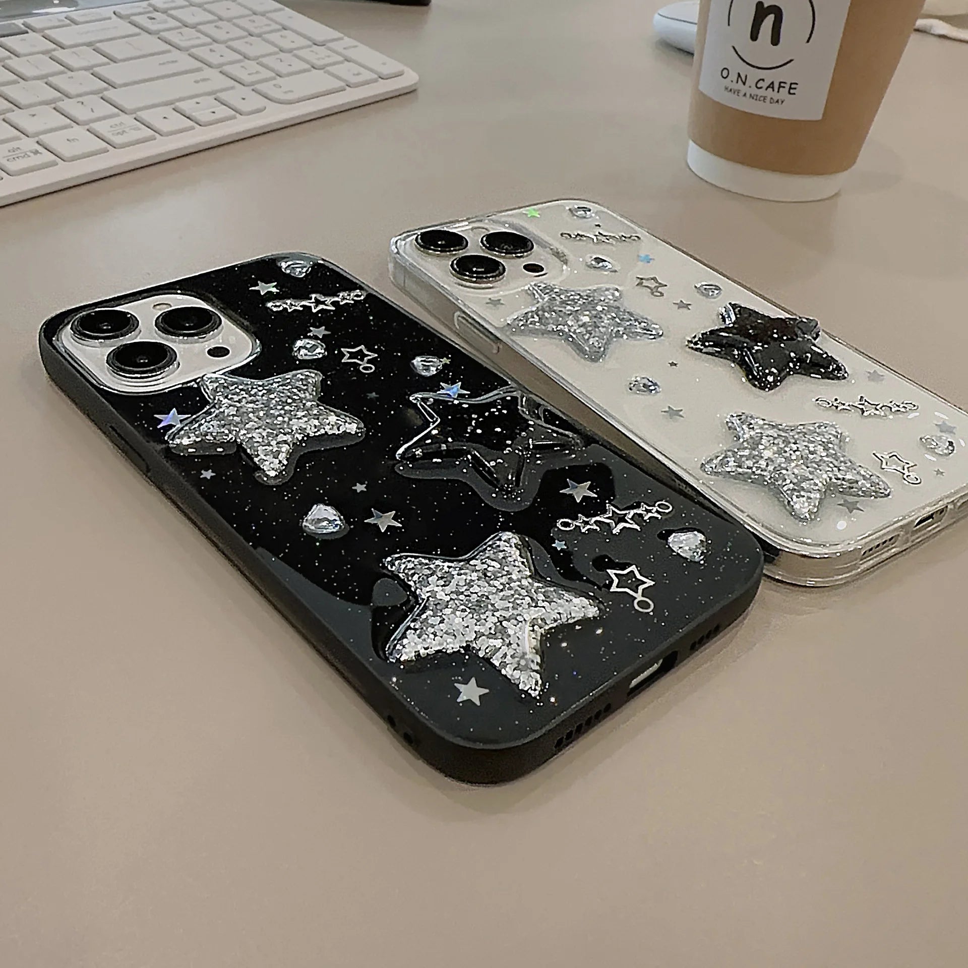 Black 3D Sparkling Pink Star Phone Case For Iphone 15 14 13 12 11 Pro Max X XR XSMAX 7 8 Plus SE TPU Case Cover New Products