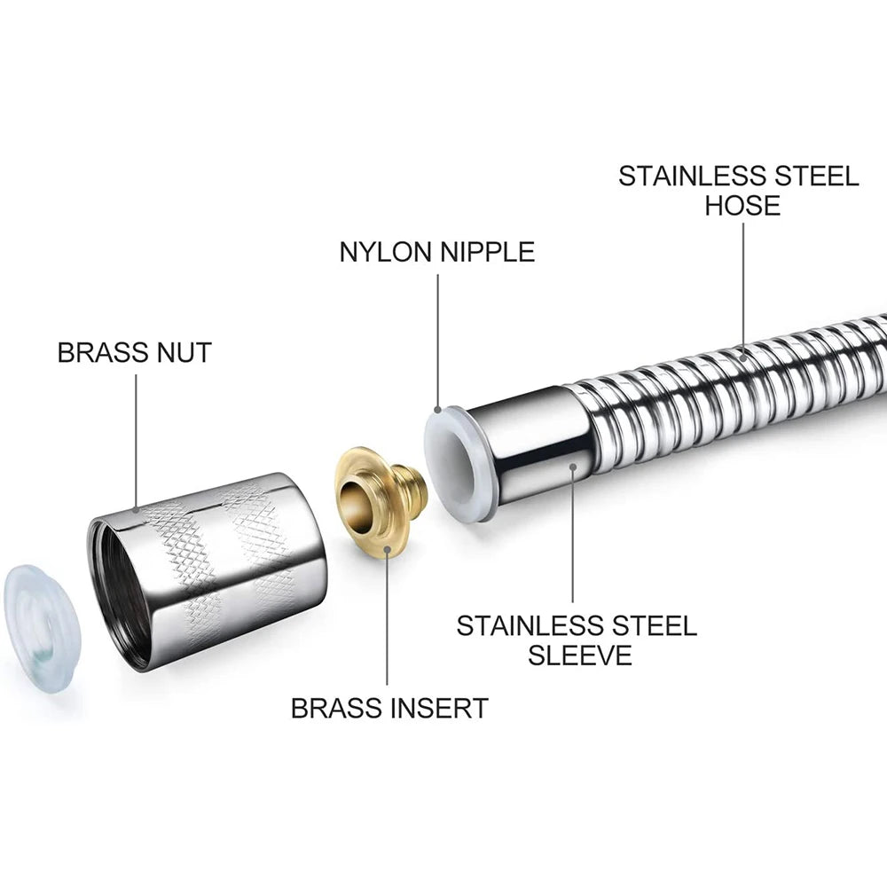 Shower Hose 1.5/2/3M Black/Silver Flexible Shower Hose Stainless Steel Long Bathroom Shower Pipe Extension Bathroom Accessories
