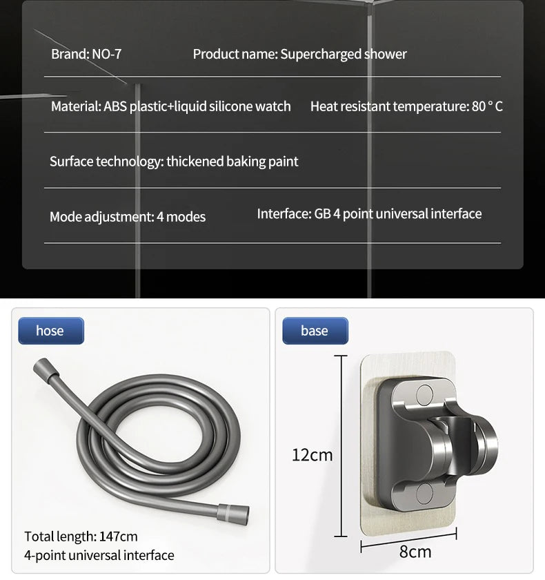High Pressure Shower Head 6-in-1 Multifunctional Shower 3 Modes Portable Shower Artichokes with Filter Bathroom Accessories