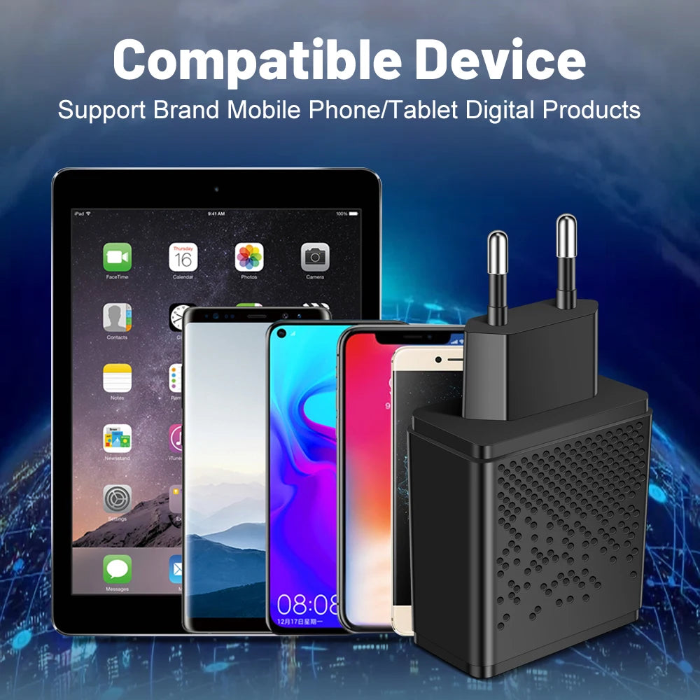 Total 65W USB Charger PD Type C Fast Charging Mobile Phone Charge Adapter For iPhone Xiaomi Huawei Samsung PD Quick Charge QC3.0
