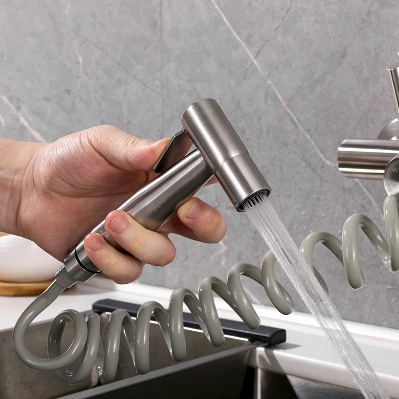 Onyzpily Brushed Nickel 304 stainless steel Kitchen Sink Faucet Mixer Tap Stream Sprayer Head Wall Installation