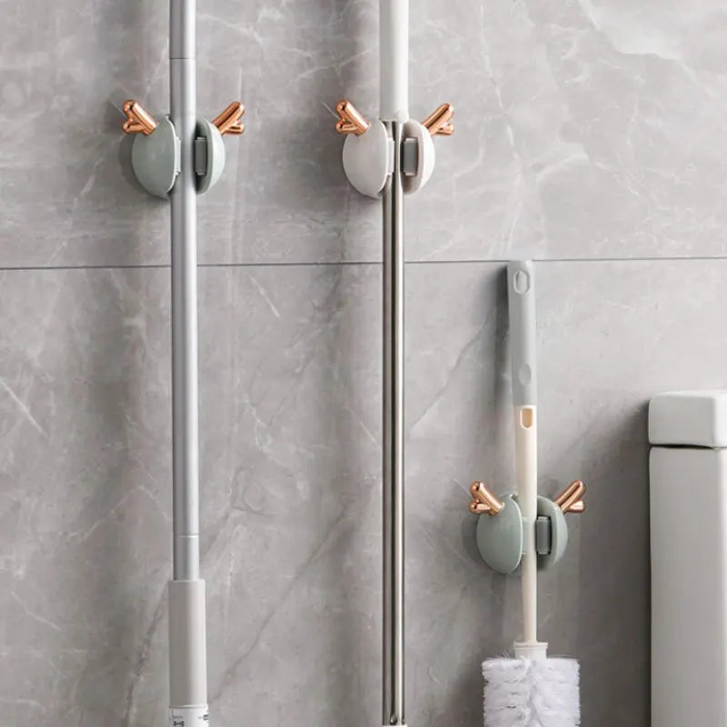 Mop Clip Wall-mounted Hole-free With Hooks Light Luxury Deer Household Multifunctional Mop Organiser
