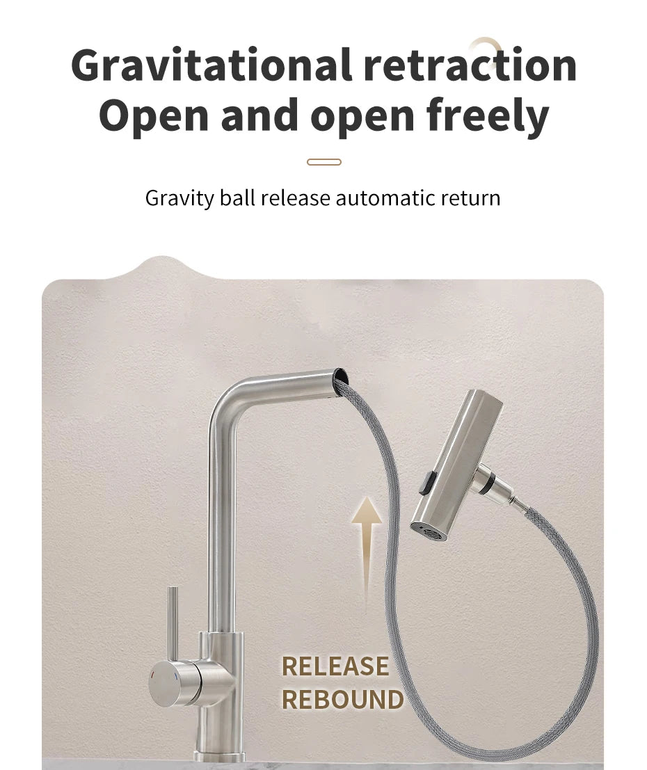 Touch Sense Kitchen Faucet 3 Mode Black Waterfall Crane Brushed Nickel Sensor Pull Out Hot Cold Mixer Gray Sink Water Tap 1668