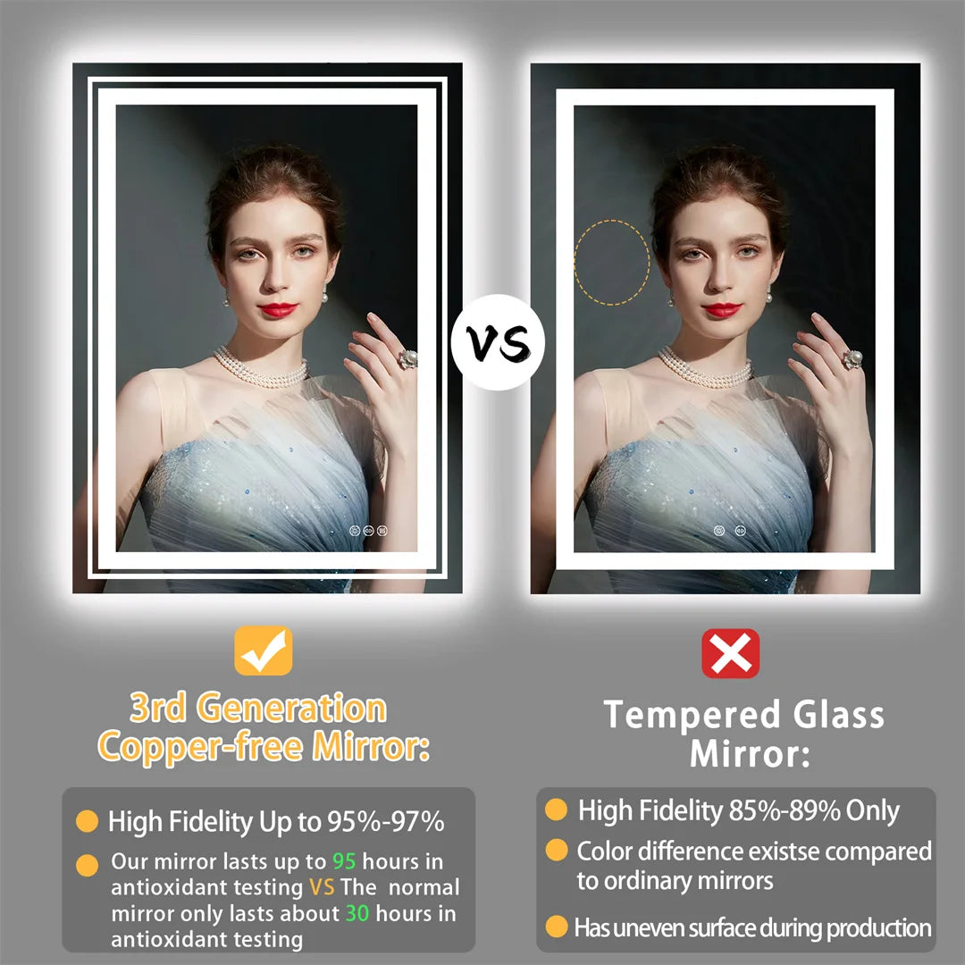 LUVODI Luxury Crystal Clear LED Bathroom Mirror IP65 Waterproof Dimming Makeup Dressing Mirror with Double Lights