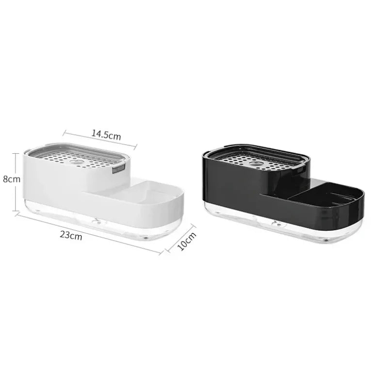 2 In 1 Kitchen Soap Dispenser Liquid Soap Pump Container with Sponge Holder Sink Drain Tray Manual Soap Dispenser