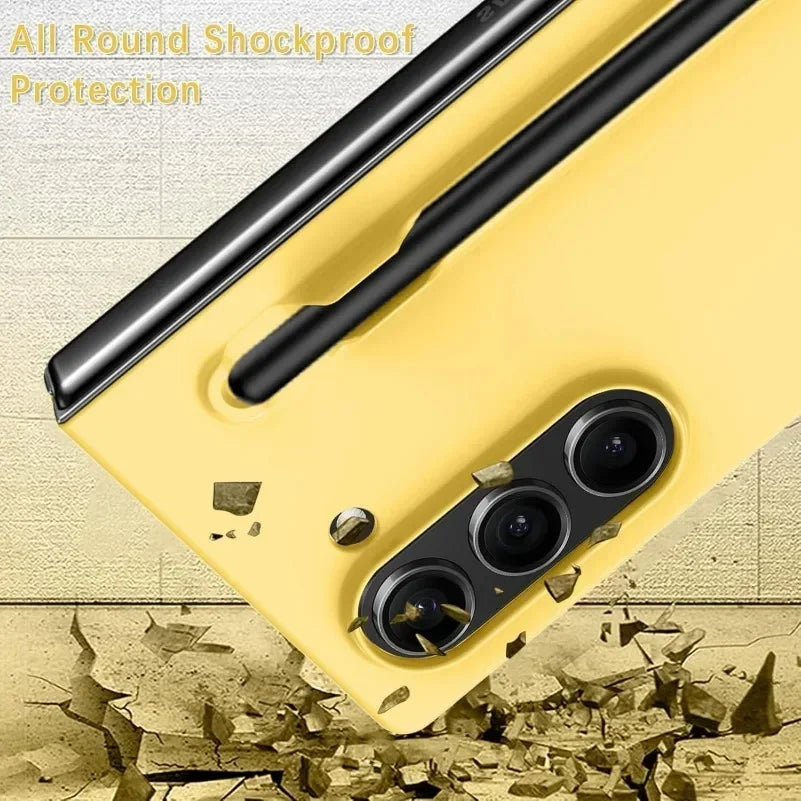 Luxury Skin Feeling PC Case for Samsung Galaxy Z Fold 6 5 Phone Case With S Pen Holder and Pen Stylus Storage Slot ZFold 6 Cover