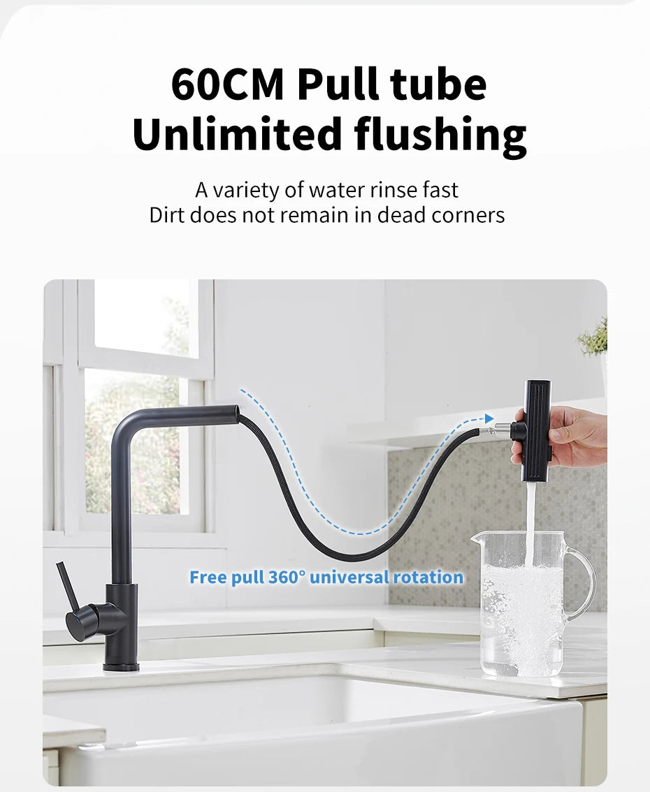 Touch Sense Kitchen Faucet 3 Mode Black Waterfall Crane Brushed Nickel Sensor Pull Out Hot Cold Mixer Gray Sink Water Tap 1668
