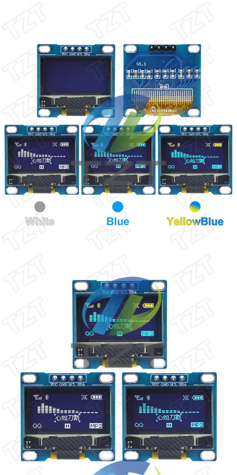 TZT ROHS Certification 0.96 inch oled IIC Serial White OLED Display Module 128X64 I2C SSD1306 12864 LCD Screen Board For Arduino