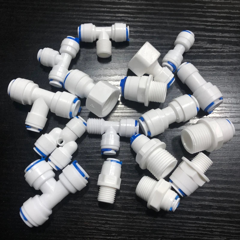 1/4" 3/8" OD Hose Tube 1/4" 1/2" 3/4" 1/8" Plastic Pipe Quick Connectors RO Water Connector Fittings Reverse Osmosis System
