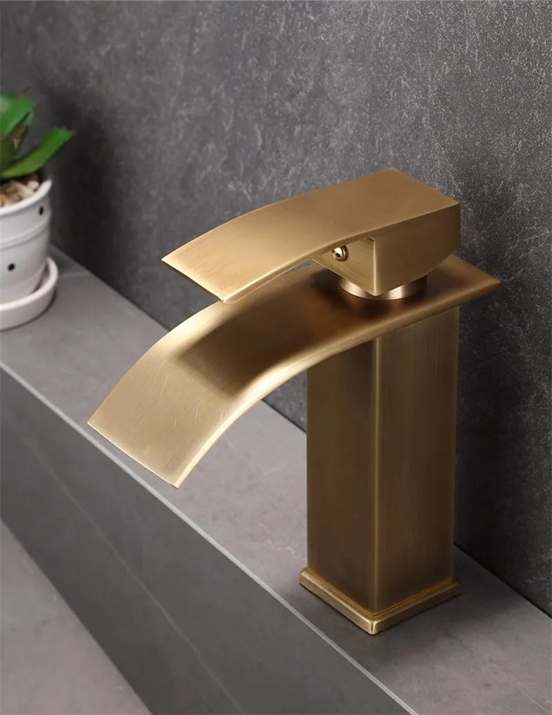 Bathroom Faucet Brass  Antique Bronze Basin Faucets  Hot & Cold Bathroom Sink Faucet Waterfall Lavotory Faucet  Mixer Water Tap