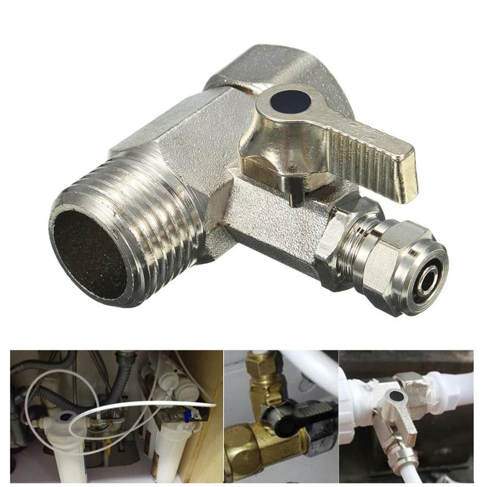 1pc Water Inlet Of Pure Water Machine RO Feed Water Adapter 1/2" To 1/4'' With Shut-off Ball Valve Tap TeeB Accessories