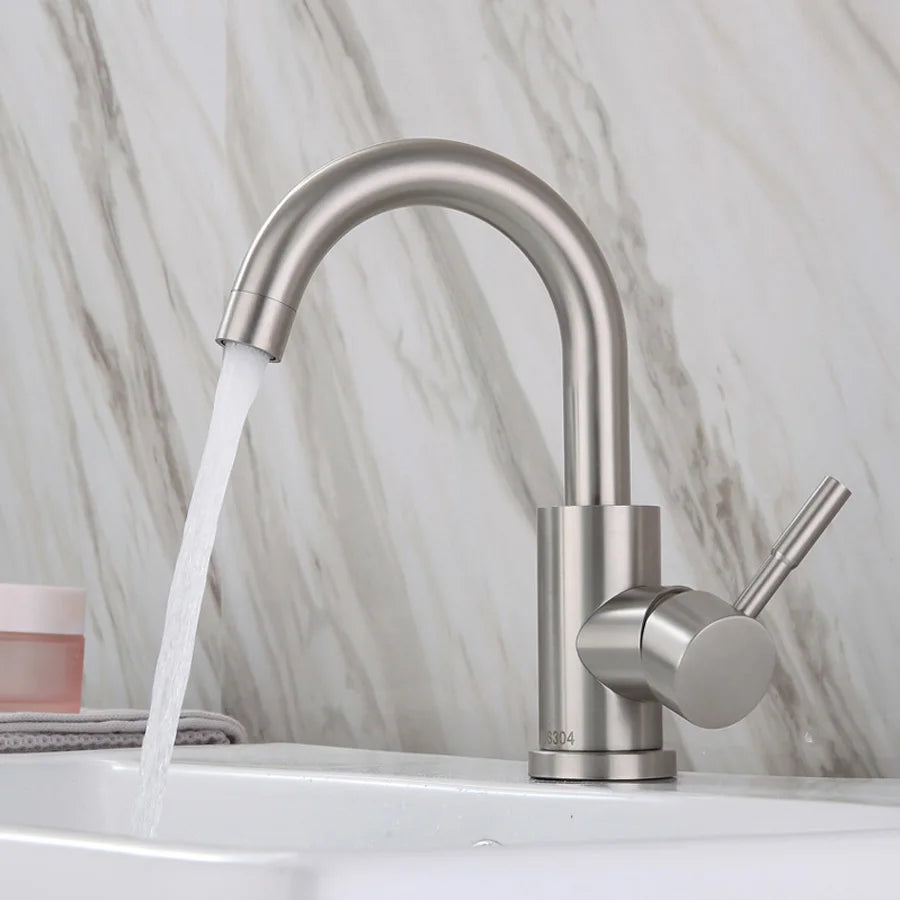 304 Stainless Steel Hot and Cold Basin Faucet Bathroom Sink Wash Basin Rotatable Brushed Faucet