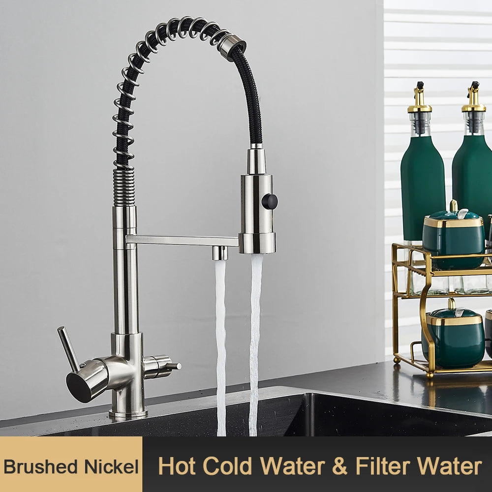 rozin Pull Down Filter Kitchen Faucet Black 3 Way Drinking Pure Water Faucets Brass 360° Flexible Purification Water Mixer Tap