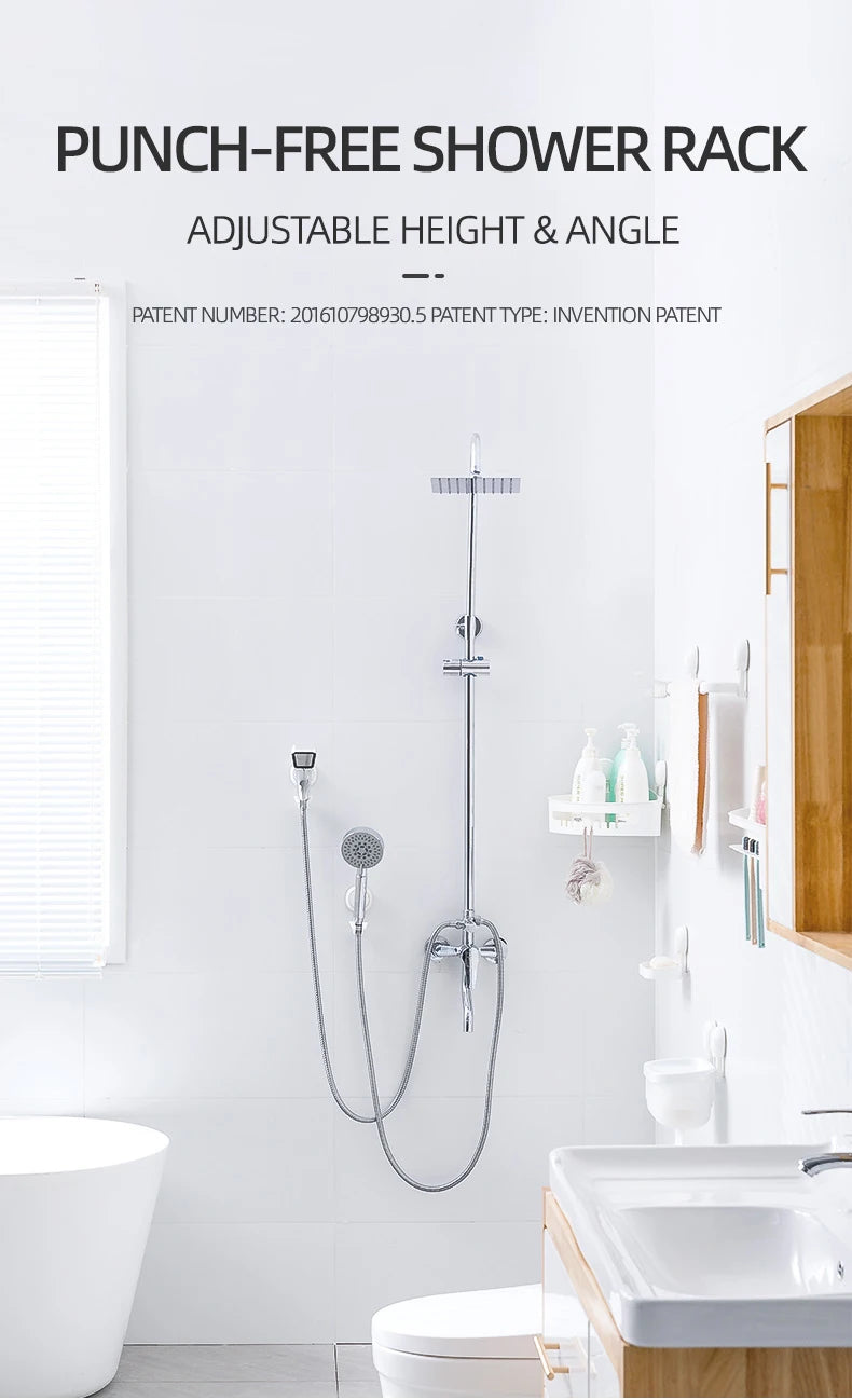 TAILI Suction Cup Shower Head Holder Adjustable Wall Mount Shower Head Bathroom Removable Storage Shelf Rack without Drilling