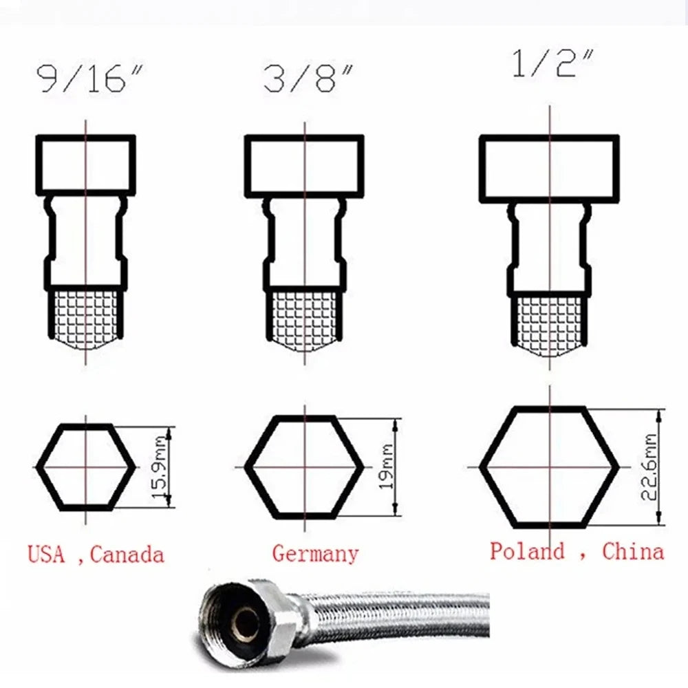 2PCS 50cm Flexible Plumbing Pipes G1/2 G3/8 G9/16 Cold Hot Mixer Faucet Stainless Steel Water Supply Pipe Braided Hoses Basin
