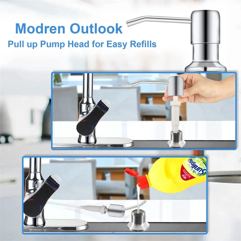 Sink Liquid Soap Dispenser Pump Stainless Steel 500ML Liquid Soap Bottle Sink Mount Hand Pressure Soap Dispenser Bottle Kitch