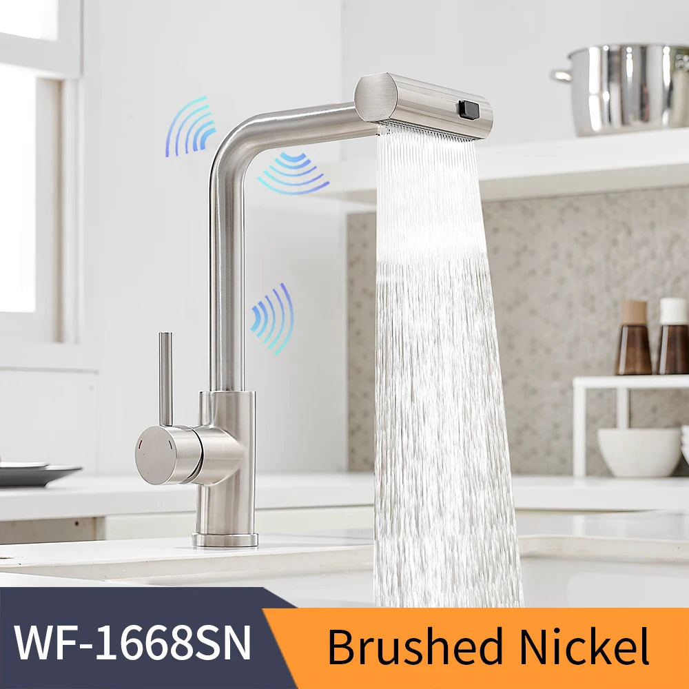 Touch Sense Kitchen Faucet 3 Mode Black Waterfall Crane Brushed Nickel Sensor Pull Out Hot Cold Mixer Gray Sink Water Tap 1668