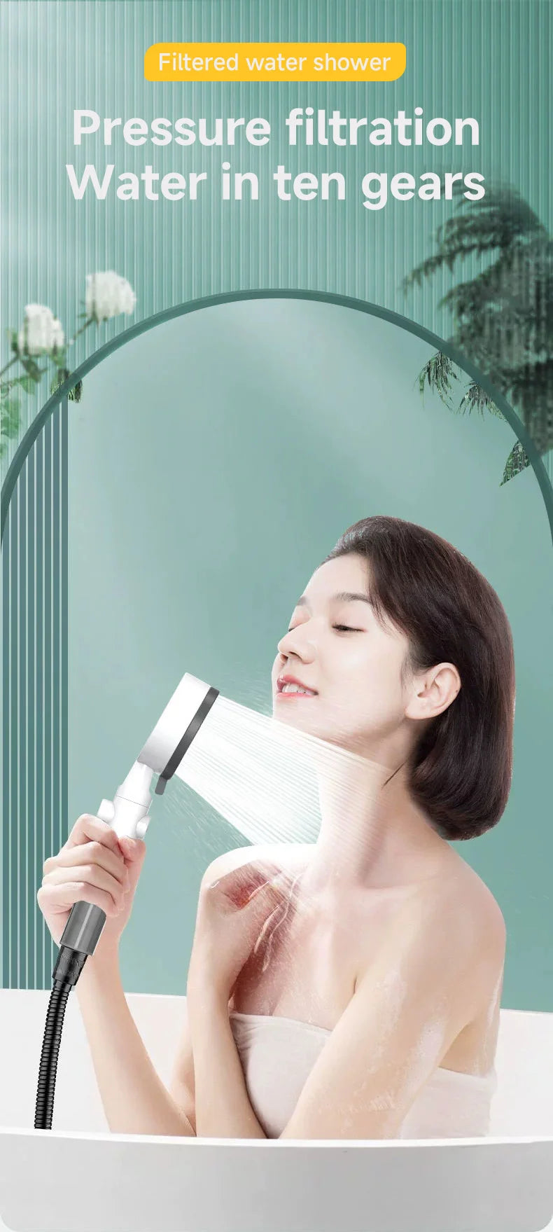High Quality 8 Mode Shower Head Water Filter Adjustable High Pressure Shower Portable One-Key Stop Shower Bathroom Accessories