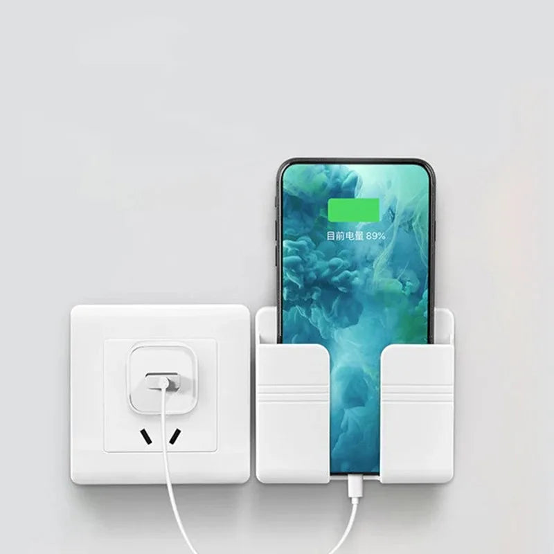 Non punching phone holder remote control storage box bedroom bedside phone charging multifunctional wall mounted storage rack