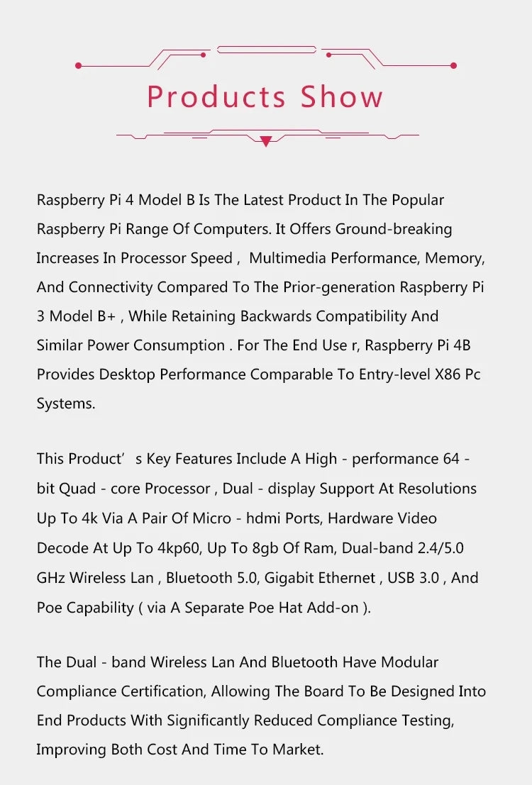 Raspberry Pi 4 Model B 4B RAM 1GB 2GB 4GB 8GB Core 1.5Ghz 4K High Resolution Dual Displays Bluetooth 5.0 New original stock