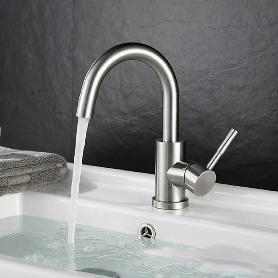 304 Stainless Steel Hot and Cold Basin Faucet Bathroom Sink Wash Basin Rotatable Brushed Faucet