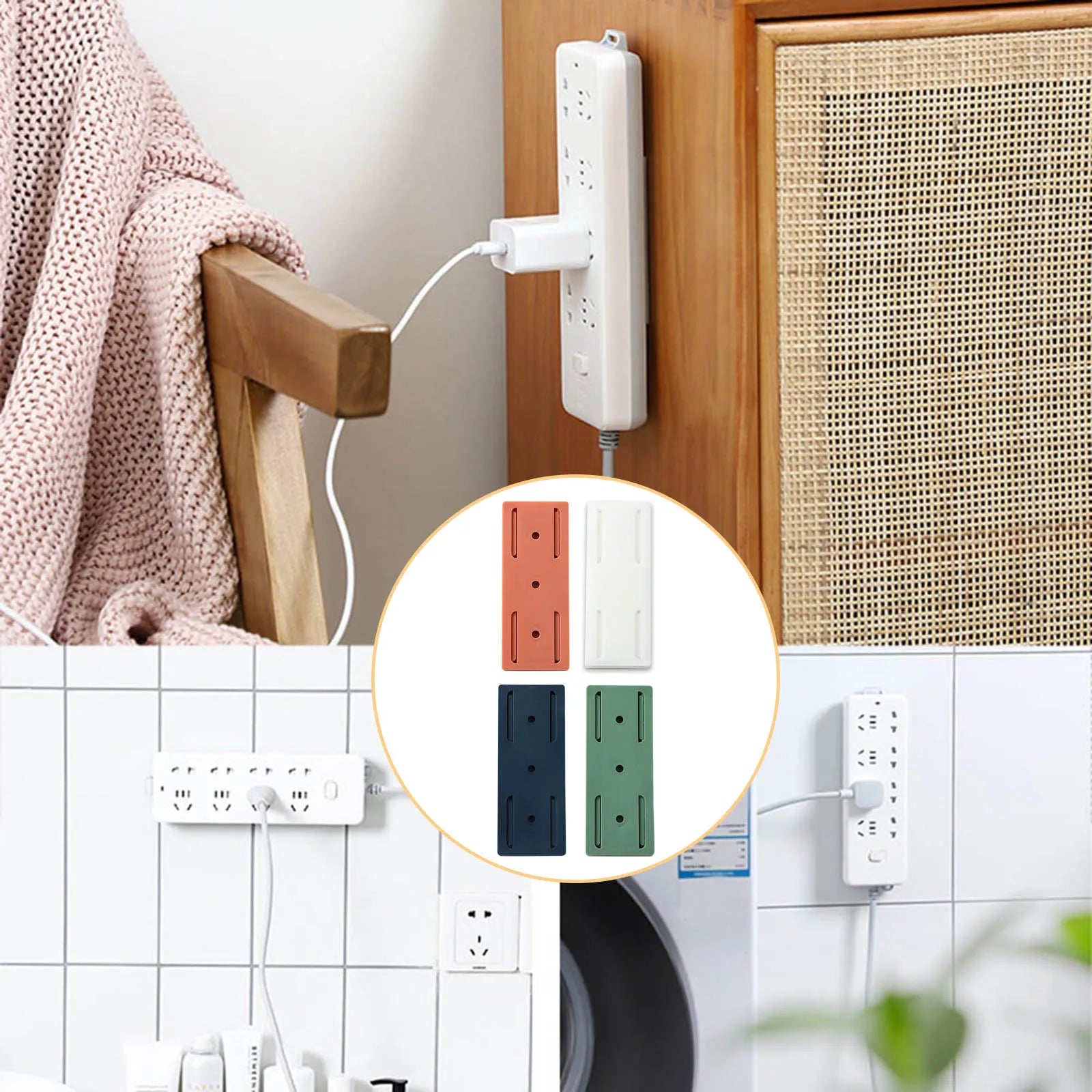 Self-Adhesive Power Strip Holder Plug Fixer Sticker Punch Free Wall-mounted Socket Retainer for Phone Charger Cable Management