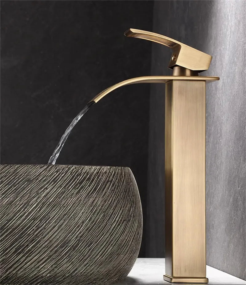 Bathroom Faucet Brass  Antique Bronze Basin Faucets  Hot & Cold Bathroom Sink Faucet Waterfall Lavotory Faucet  Mixer Water Tap